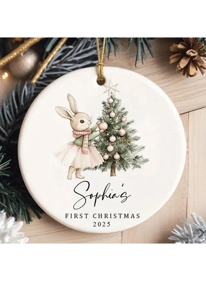 Style 4 Pink Bunny First  2025 Ornament Ceramic Tree Decoration Holiday Gift - Image 2
